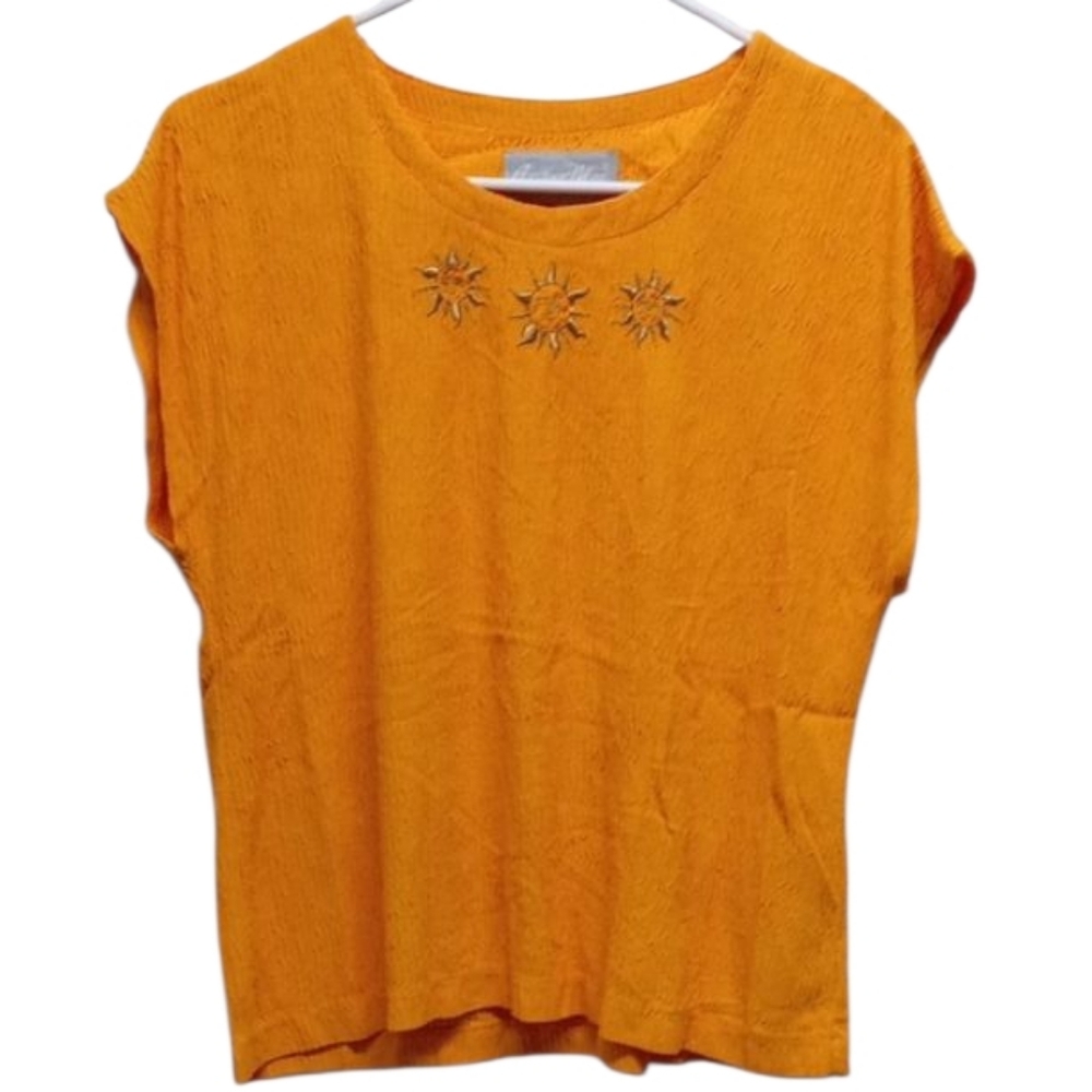 Arthur Max Yellow Sun Embroidery Short Sleeve Top